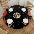 thumbnail image 1 of BCIIG Moon Phases Stars Red Flowered Border Round Table Cover Stain Resistant Washable Indoor Outdoor Tablecloth Kitchen Dining Wedding Parties Picnic Camping, 100% Polyester Fiber 54"-58, 1 of 8