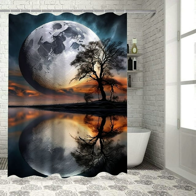 BCIIG Moon Reflection Space Art Bathroom Decor Set with Hooks Polyester