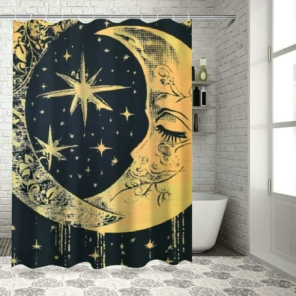 BCIIG Moon Stars Silk Screen Bathroom Shower Curtain Set with Hooks 100% Polyester Fabric Chic Modern Bathroom Decor 36"x72
