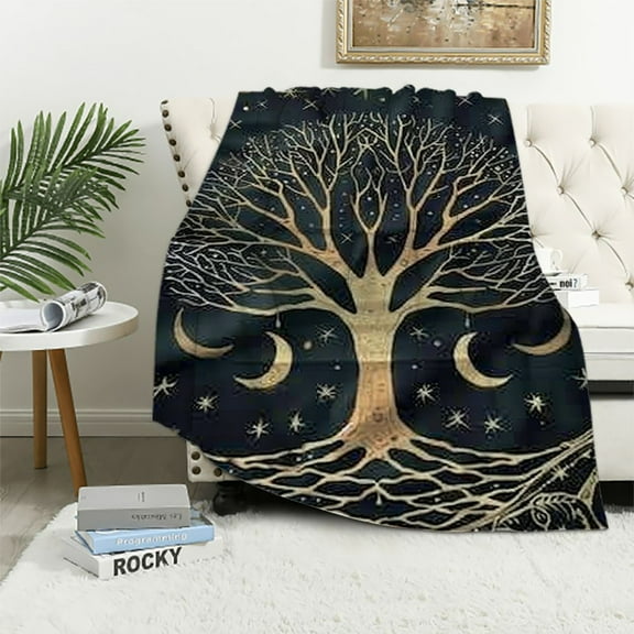 BCIIG Moon Sun Mystic Tree Throw Blanket Soft Cozy Plush Warm Fleece Blanket for Sofa Couch Bed   40x50in