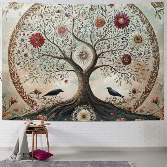BCIIG Moon Tapestry, Ethno Mandal Featuring Gentle Vines of Tree of Life and Flowers  ,  Wall Hanging Decor for Bedroom Living Room Dorm 40x60inch