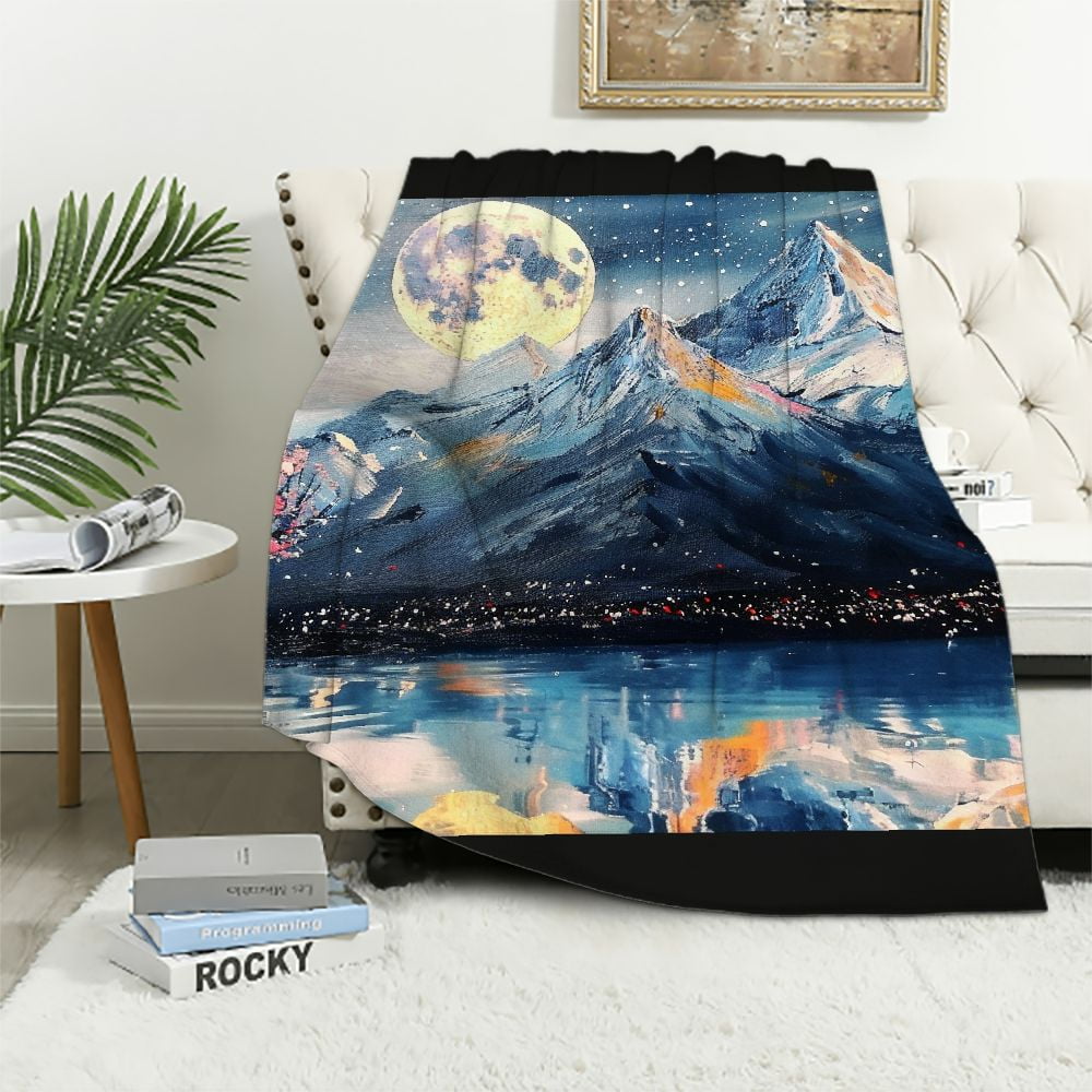 BCIIG Moon Theme Warm Lightweight Blanket Soft Flannel Blanket Living