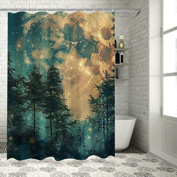 BCIIG Moonlight Forest Fantasy Bathroom Decor Set, Graphic Print Polyester Fabric Fashion Shower Curtain with Hooks, Waterproof Home Bathtubs Bathroom Curtain Decoration Set 36"x72