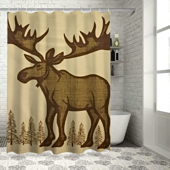 BCIIG Moose Bathroom Decor Set with Hooks, Colorful Luxurious Graphic Print Polyester Fabric Shower Curtain Set, Waterproof Bathroom Decor with Hooks 69x72