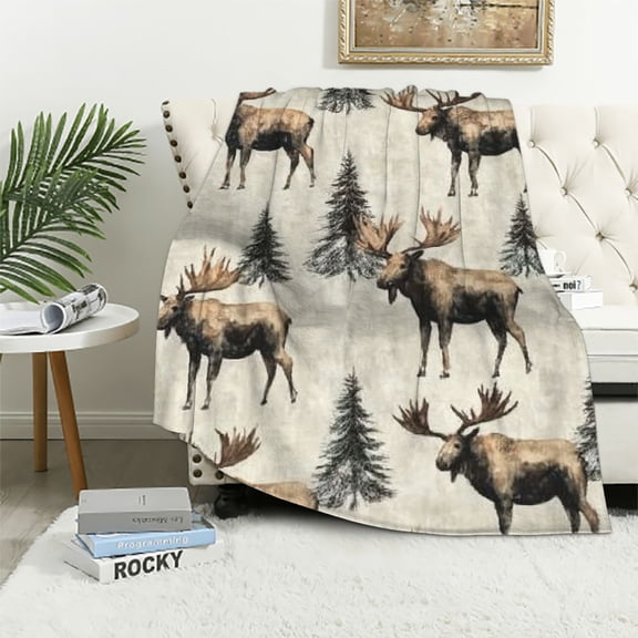BCIIG Moose Blanket Gifts for Women Girls Soft Warm Lightweight Cozy Vintage Animal Forest Mooses Throw Blankets for Bed Sofa Couch Living Room Decor   40x50in
