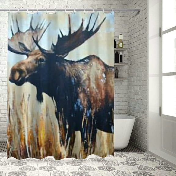 BCIIG Moose Field Grass Shower Curtain Set 100% Polyester with Hooks 36"x72