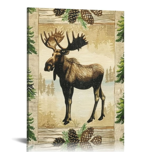 BCIIG Moose Pine Tree Pine Cones Fine Art Aesthetic Poster Print Wall Painting for Home Office Decor 16x20 in