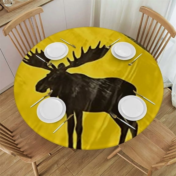 BCIIG Moose Round Tablecloth with Stain Resistant Polyester Fabric, Ideal for Indoor and Outdoor Use, Perfect for Kitchen, Dining, Wedding and Parties, Various Sizes Available 54"-58