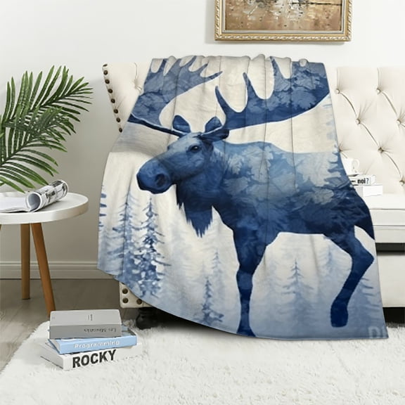 BCIIG Moose Snow Antlers Warm Lightweight Blanket Soft Fleece Throw Blanket for All Seasons 50x60in