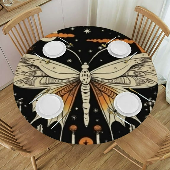 BCIIG Moth Sun Moon Round Table Cover Stain Resistant Washable Indoor Outdoor Tablecloth Kitchen Dining Wedding Parties 100% Polyester Fiber 31"-35
