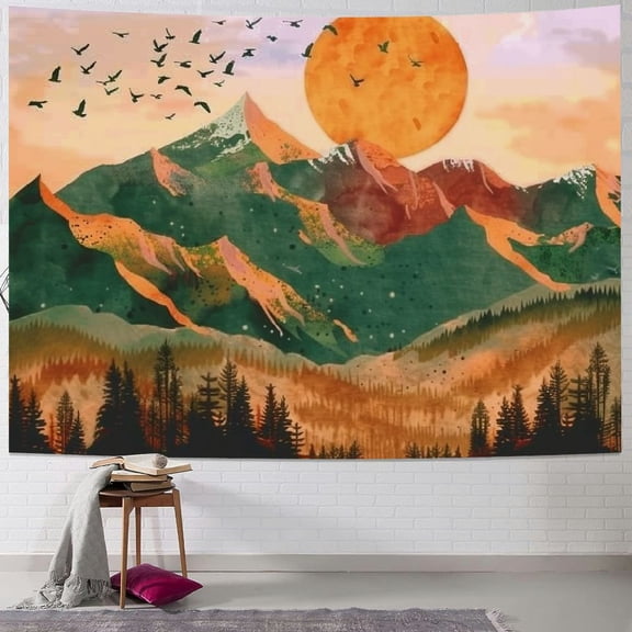 BCIIG Mountain Forest Tapestry Nature Tapestry for Bedroom Aesthetic Sunset Tapestry Wall Hanging Boho Orange Landscape Tapestries for Living Room 40x30inch