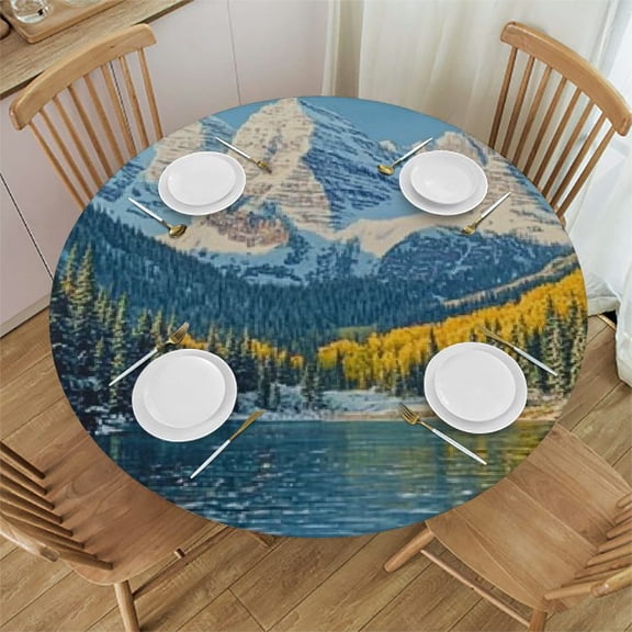 BCIIG Mountain Lake Forest Round Tablecloth 100% Polyester Stain-Resistant Washable for Indoor Outdoor Restaurants Weddings Parties 46"-50