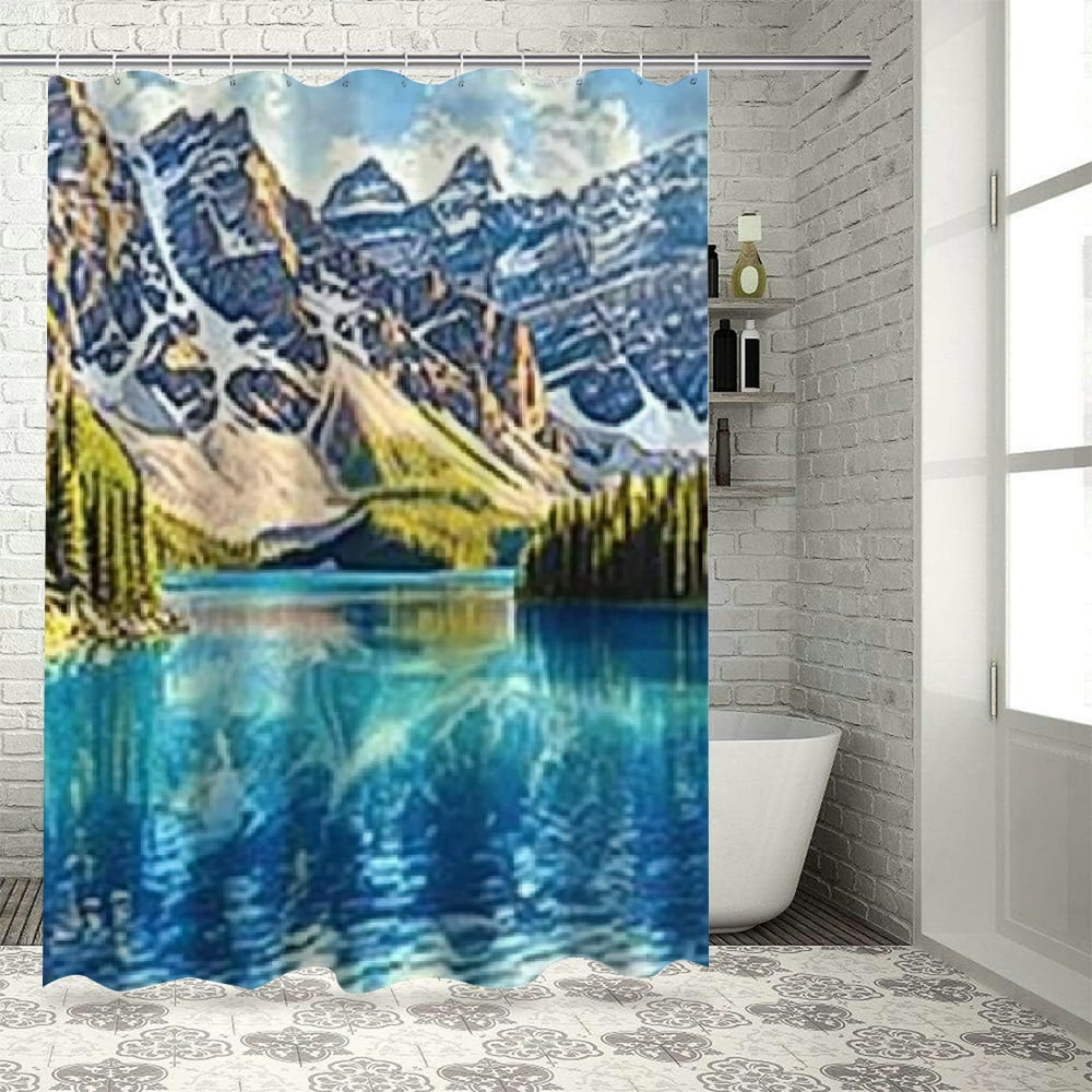 Picture Idea: Bciig Mountain Lake Pine Trees Blue Sky Chic Modern Bathroom