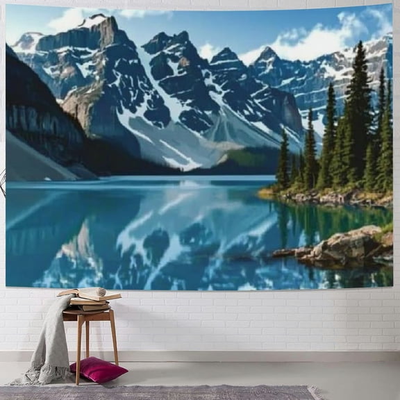 BCIIG Mountain Lake Snow Capped Mountains Trees Tapestry Wall Hanging Unique Style Art for Home Decor Living Room Bedroom Dorm 40x30inch