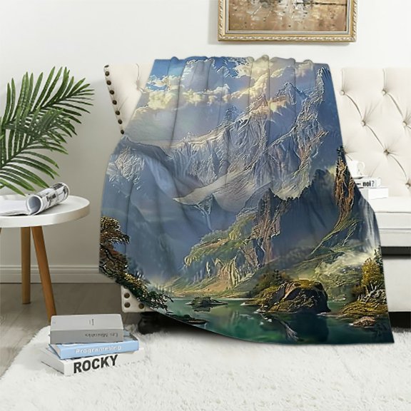 BCIIG Mountain Lake Waterfall Bird Soft Fleece Blanket Lightweight Throw Blanket for All Seasons Living Room Sofa Decor Cow Gifts Blanket 40x50in