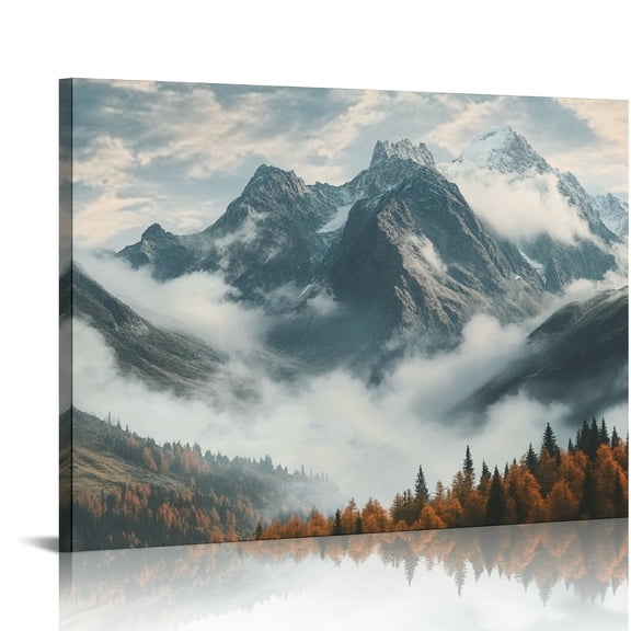 BCIIG Mountain Range Clouds Trees Wall Decor Art Prints for Home Office, Waterproof and Tear Resistant, Set of 4 16x12in