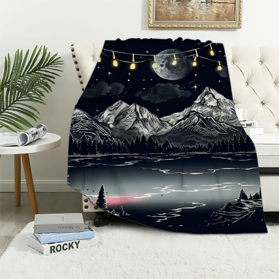BCIIG Mountain Range Lake Lights Warm Lightweight Blanket Soft Fleece Blankets for All Seasons 60x80in