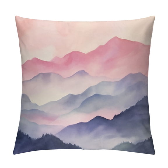 BCIIG Mountain Range Pink Sky Pink Cloud Graphic Decorative Throw Pillow Cover for Home Couch Living Room Bed Sofa - Zipper Closure 1PC 12x12in