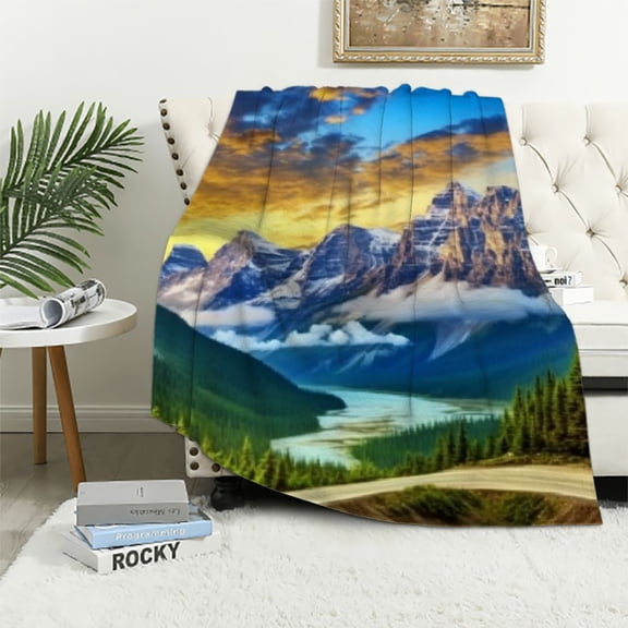 BCIIG Mountain Range Road Forest Soft Fleece Blanket Living Room Decor Cow Gifts - All Seasons Lightweight Throw Blanket 40x50in