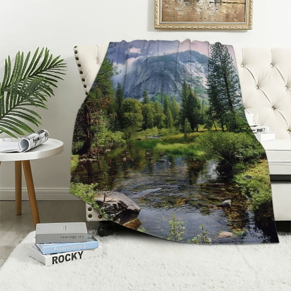 BCIIG Mountain River Trees Warm Lightweight Blanket Soft Fleece Blankets Throw Living Rooms Sofa Decor Cow Gifts Blanket All Seasons Super Soft Blanket 60x80in