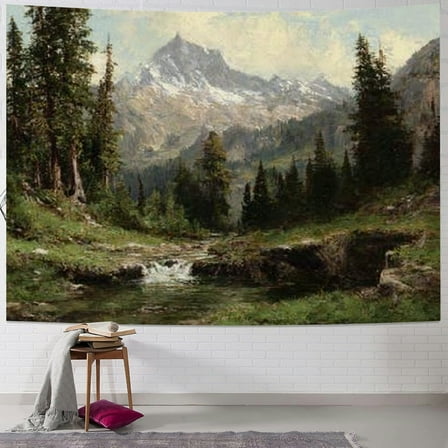 BCIIG Mountain Stream Trees Tapestry Wall Hanging Home Decor 40x30inch