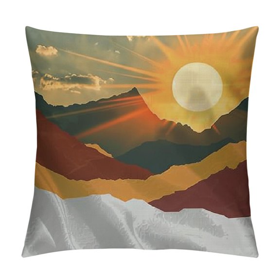 BCIIG Mountain Sun Clouds Graphic Decorative Throw Pillow Cover for Home Couch Living Room Bed Sofa - 1PC 22x22in