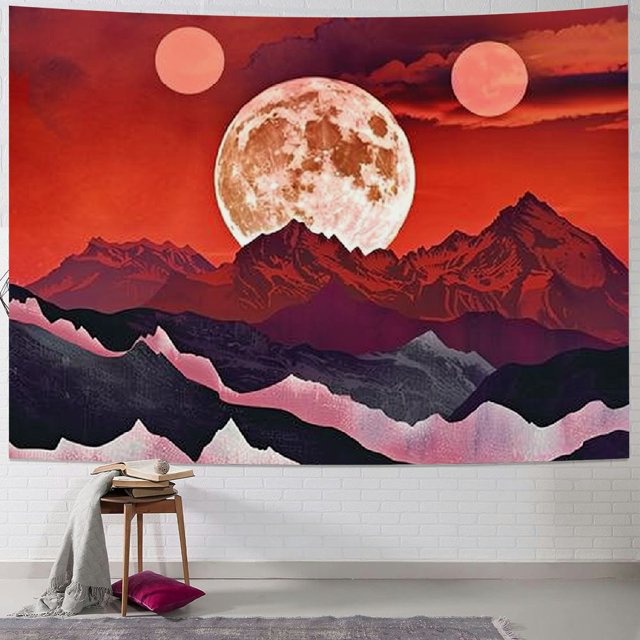 BCIIG Mountain Sunrise Sunset Wall Hanging Tapestry, Forest Tree Living