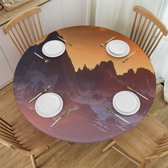 BCIIG Mountain Sunset Clouds Round Tablecloth Stain-Resistant Washable 100% Polyester Waterproof Fabric Home Decor 38"-42