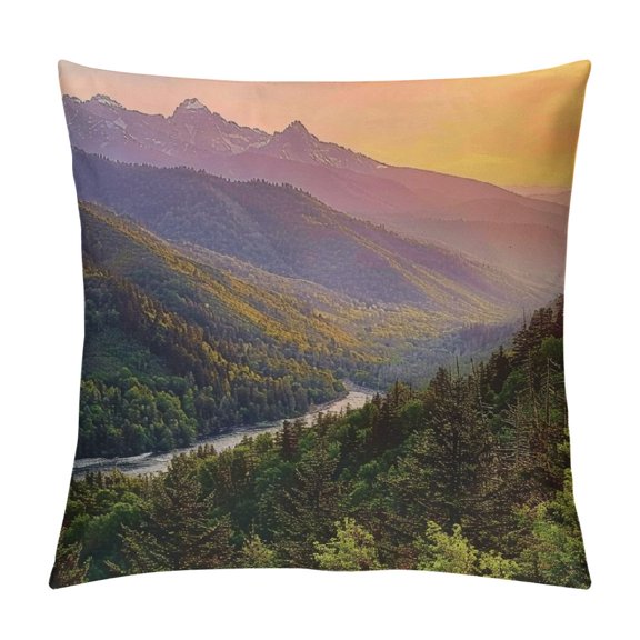 BCIIG Mountain Sunset River Graphic Decorative Cushion Cover for Home Couch Living Room Bed Sofa Square Short Plush 1PC 20x20in