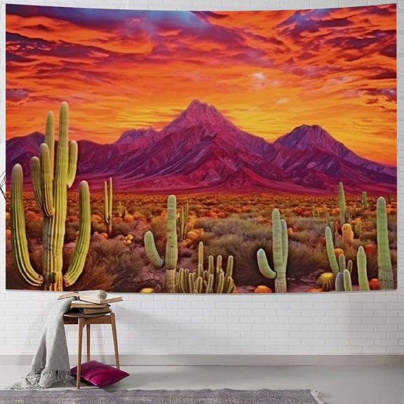 BCIIG Mountain Tapestry Desert Cactus Tapestry Sunset Clouds Tapestry Psychedelic Tropical Plants Wall Tapestry Nature Scenery Tapestry Wall Hanging for Bedroom Decor 60x50inch