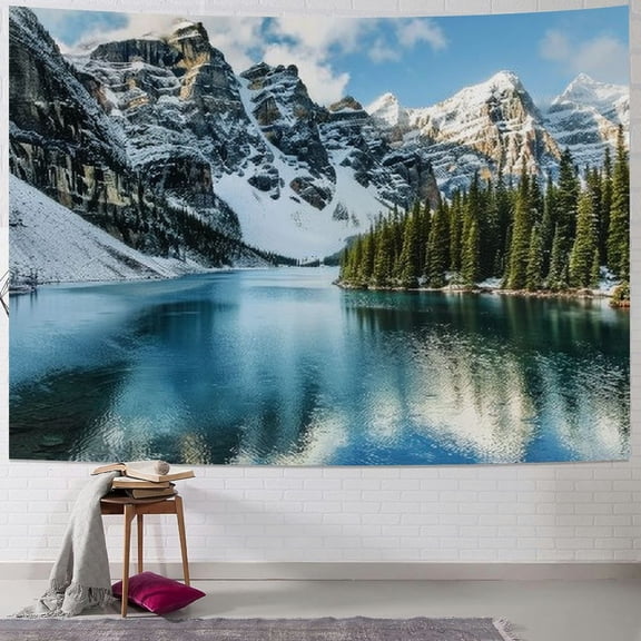 BCIIG  Mountain Tapestry, Nature Landscape of Moraine Lake and Mountain at Sunset Pine Tree Natural Beauty, Wide Wall Hanging for Bedroom Living Room Dorm,  40x30inch