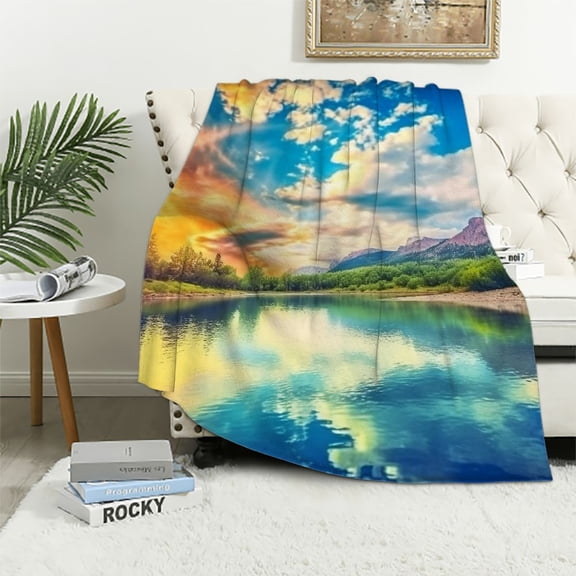 BCIIG Mountain Theme Warm Lightweight Soft Fleece Blanket Throw Blanket Living Rooms Sofa Decor Cow Gifts All Seasons Long-Lasting Blanket 40x50in