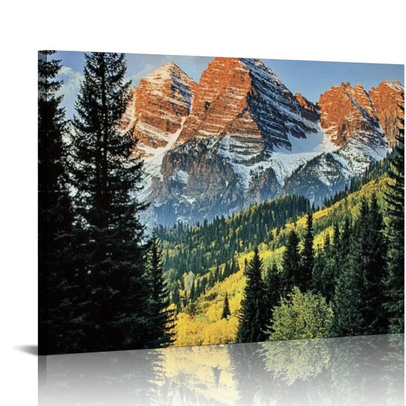 BCIIG Mountain Trees Sky Canvas Art Print Wall Decor for Living Room Bedroom Home Office 16x12in