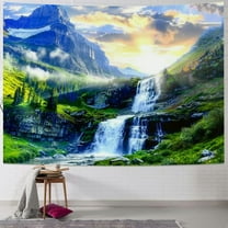 BCIIG  Mountain Waterfall Tapestry Sunset Tapestry Forest Nature Landscape Tapestry Tropical Rainforest Scenery Tapestry Psychedelic Wall Hanging Headboard Tapestry for Bedroom Living Room Home