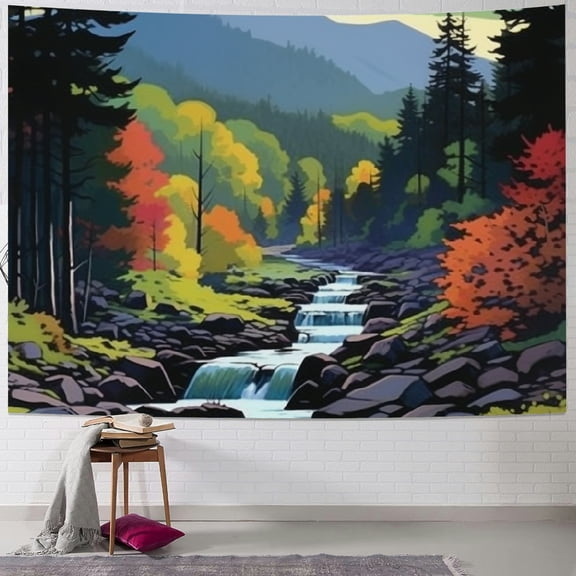 BCIIG Mountains Forest Stream Tapestry Wall Hanging Home Decor 40x30inch