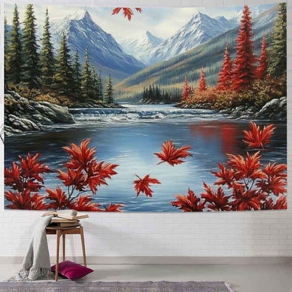 BCIIG Mountains Red Leaves River Tapestry Wall Hanging Unique Style Home Wall Decor Art for Living Room Bedroom Farmhouse Dorm 40x30inch