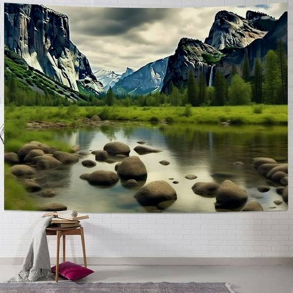 BCIIG Mountains River Clouds Tapestry Wall Hanging Unique Style for Home Decor, Soft Lightweight Fabric with Vivid Colors, 4 Sizes Available 50x40inch