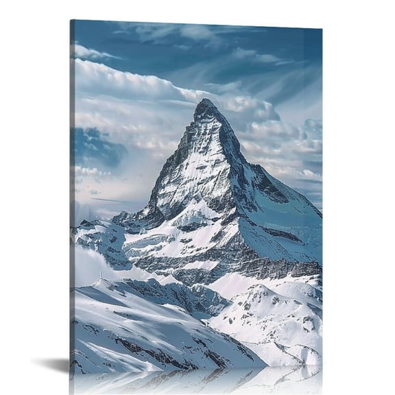 BCIIG Mountains Snow Clouds Fine Art Aesthetic Poster Print Wall Painting for Home Office Decor 12x16 in