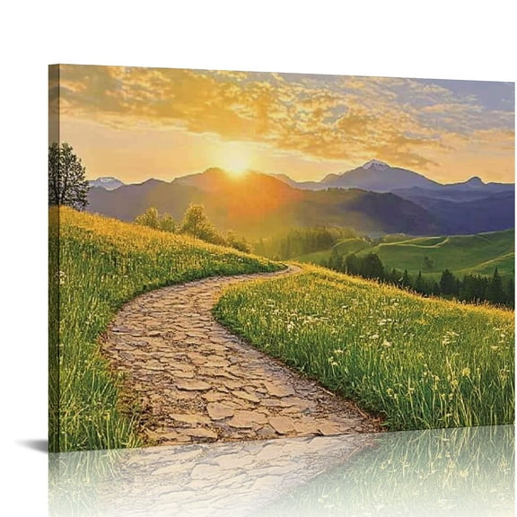 BCIIG Mountains Sun Sunset Canvas Wall Art Decor for Living Room Bedroom Office 16x12in