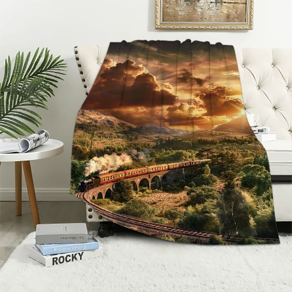 BCIIG Mountains Sunset Clouds Warm Lightweight Blanket Soft Fleece Throw Blanket Living Room Sofa Decor Cow Gifts All Seasons 50x60in