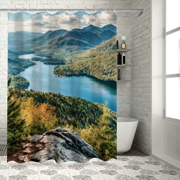 BCIIG Mountains Water Nature Theme Luxury Graphic Printed Polyester Cloth Shower Curtain Set with Hooks 36"x72
