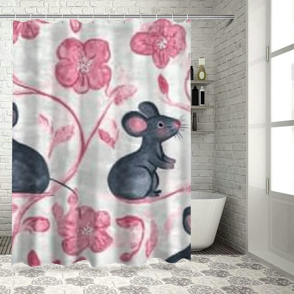 BCIIG Mouse Bathroom Decoration Set Polyester Cloth Shower Curtain with Hooks, Chic Modern Decor 36"x72