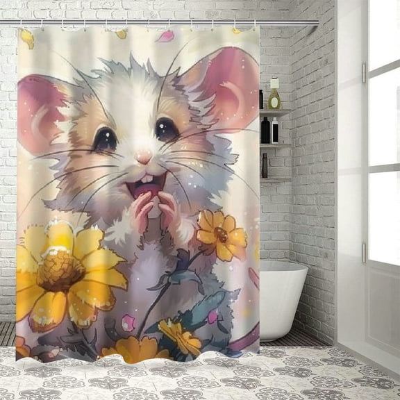BCIIG Mouse Flower Smiling Bathroom Decor Set with Hooks, Colorful Luxurious Graphic Print Polyester Fabric Shower Curtain Set, Waterproof Bathroom Shower Curtain with Hooks 60x72