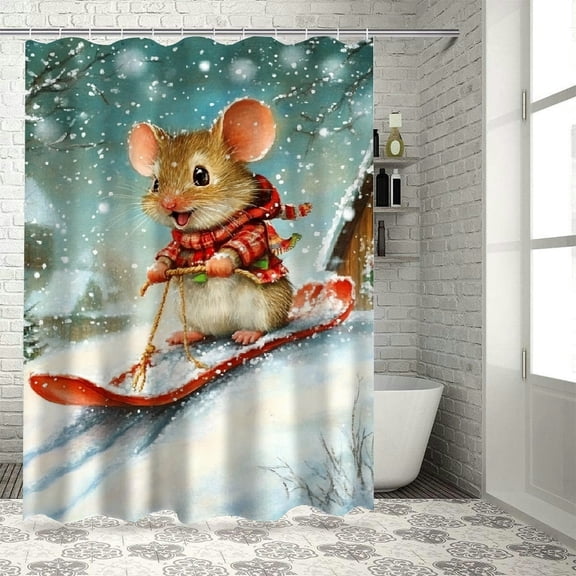 BCIIG Mouse Snow Sled Chic Modern Bathroom Decor Shower Curtain 36"x72
