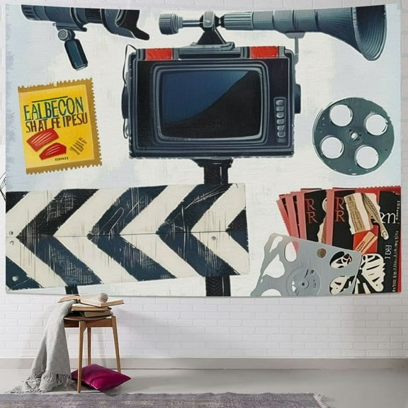 BCIIG Movie Camera Movie Clapper Cinema Tapestry Wall Hanging Unique Style Graphic Tapestries Home Wall Decor Art Living Room Bedroom Apartment Farmhouse Dorm 40x60inch