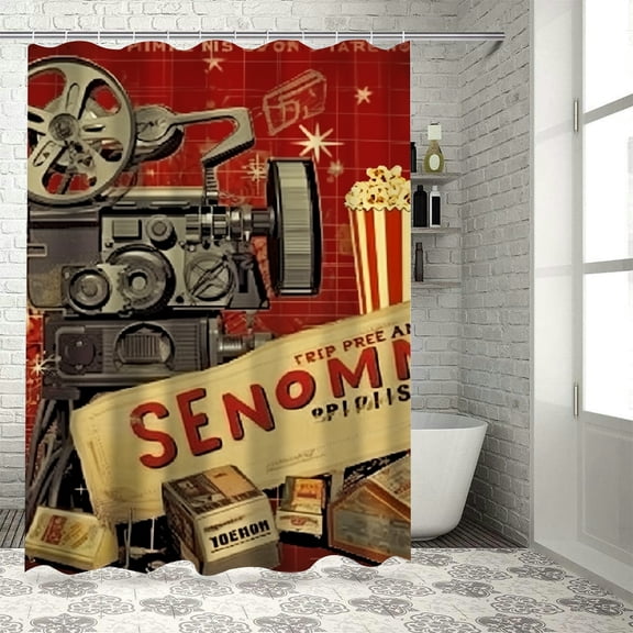 BCIIG Movie Camera Movie Clapper Shower Curtain 100% Polyester Waterproof Bathroom Decor with Hooks 69"x72