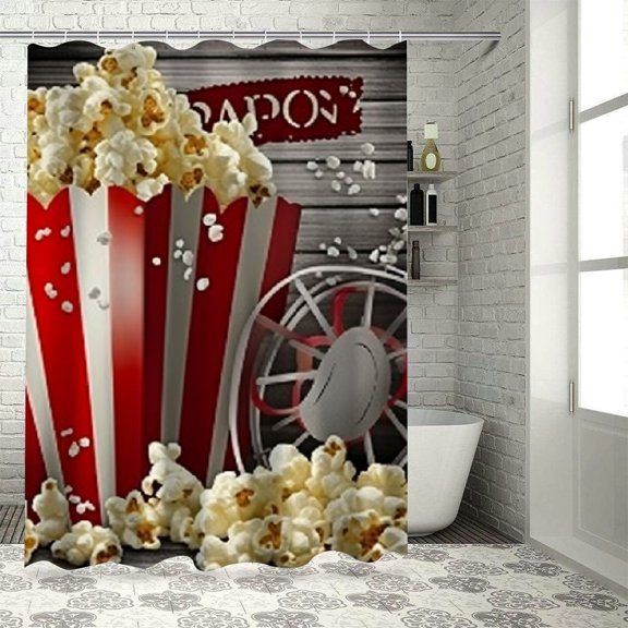 BCIIG Movie Night Bathroom Decor Set with Hooks, Colorful Luxurious Graphic Print Polyester Fabric Shower Curtain, Chic Modern Design, Waterproof, Easy Installation 60x72