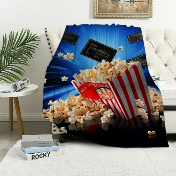BCIIG Movie Theater Theme Throw Blanket,Cinema Ticket Filmstrip Popcorn Fleece Blanket for Bedroom Decor,Movie Night Super Soft Blanket for Sofa Couch for All Seasons,Queen 40x50in