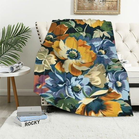 BCIIG Multicolor Hibiscus Flower Blanket Throw Blanket Soft Fuzzy Travel Blanket for Bedroom Living Room Couch Office Car All Season Gift for Girls Boys Women Men 50x60in
