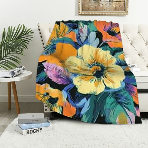 BCIIG Multicolor Hibiscus Flower Blanket Throw Blanket Soft Fuzzy Travel Blanket for Bedroom Living Room Couch Office Car All Season Gift for Girls Boys Women Men 50x60in